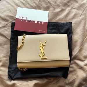 YVES SAINT LAURENT KATE SMALL CHAIN BAG LEATHER DARK BEIGE